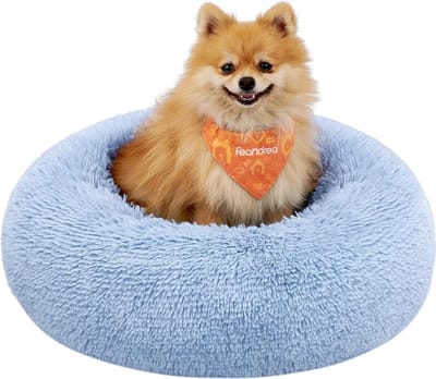hondenmand, rond donutvormig bed, bank, afneembaar en wasbaar centraal kussen, zachte pluche stof, Ø60 cm, lichtblauw PGW038Q01