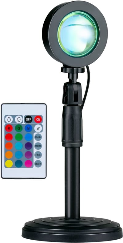 Grundig Sunset Lamp - Projectielamp met Afstandsbediening - RGB LED Lamp met 16 Kleuren en 4 Lichtstanden - Tafellamp en Nachtlamp - USB-A Oplaadbaar - 27x11.4x11.4 cm - Zwart