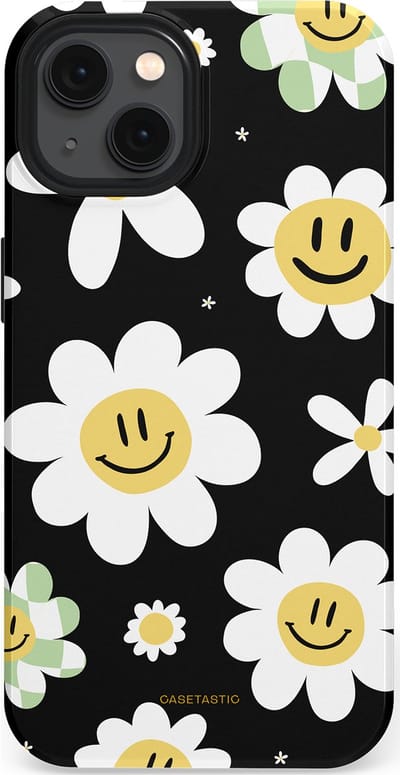 Casetastic hoesje geschikt voor Apple iPhone 13 - MagSafe - Dubbellaagse bescherming - Vrolijke Madeliefjes - Fashion Case - Zwart Wit Grijs Goud