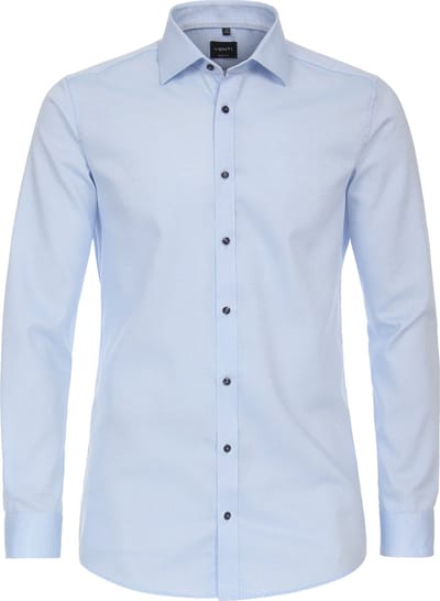 VENTI body fit overhemd - dobby - blauw - Strijkvriendelijk - Boordmaat: 37