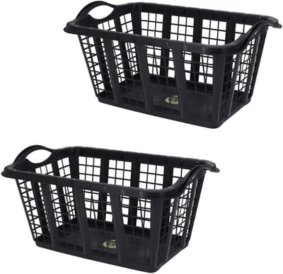 Storage Solutions wasmand met handvatten - 3x stuks - zwart - 37 liter - 60 x 40 x 30 cm