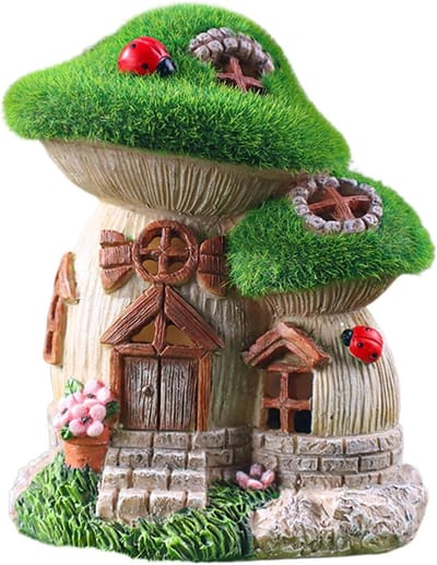 Feeënhuis op zonne-energie - Tuinornament huisje - Sprookjesachtige sfeer - Weerbestendig hars - 16.5 cm hoog - Meerkleurig