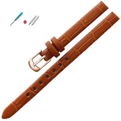 8mm 10mm Dames Meisjes Slanke Lederen Band Kwaliteit Horloge Accessoires Riem Slub Horlogeband Rose Gouden Pin Gesp 17mm brown