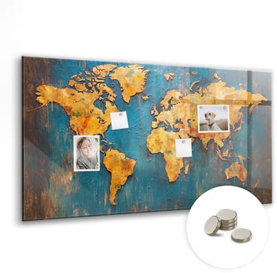 Tulup Glassboards - Decoratieve wereldkaart Magneetbord - 120 cm x 60 cm - Veelkleurig Magneetbord Muur - Gratis 5 Sterke Magneten - Interieur Accessoires Kantoor - Magnetisch Bord - Memo Magneetbord - Inspiratiebord Kantoor - Magneetbord Keuken