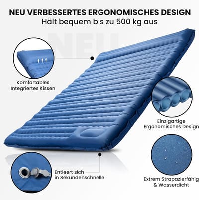 Famanu – Opblaasbare slaapmat 12 cm - ultralicht - voor 2 personen - met voetpomp - camping