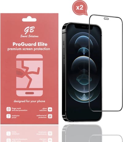 GB ProGuard Elite Screenprotector voor iPhone 12 - 12 Pro - 2 stuks – Gehard Glas – Volledige Dekking – Krasbestendig & Schokabsorberend
