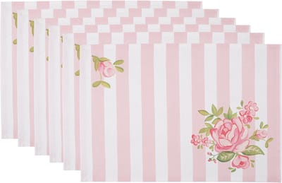 Clayre & Eef Placemats Set van 6 48x33 cm Roze Katoen Rechthoek Rozen