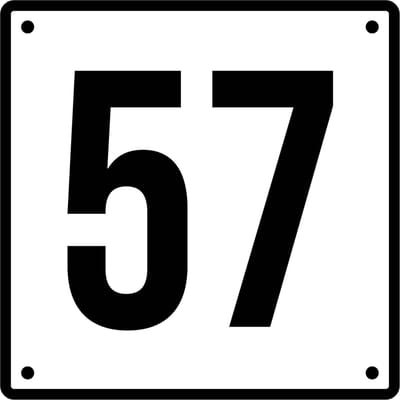Huisnummerbord 57 - Incl. Schroeven en Pluggen – Acrylaat - 10 x 10 cm - Wit met Zwart