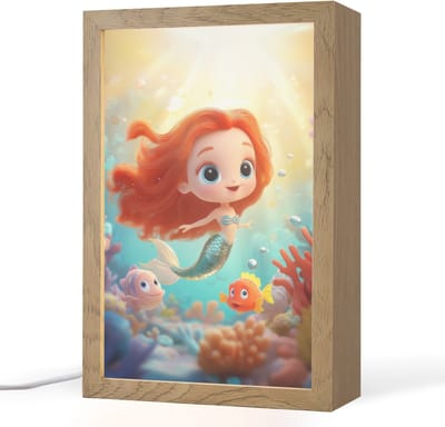 Nachtlampje 20x30 cm - Kinder lampje - Zeemeermin - Water - Vissen - Rood - Tafellamp kinderkamer - Slaapkamer lamp - Bedlamp kinderen - Kinderlampje stopcontact - Wandlamp babykamer - Nachtlampjes