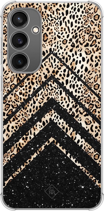 Casimoda® hoesje - Geschikt voor Samsung Galaxy S23 FE - Chevron Luipaard - Shockproof case - Extra sterk - TPU/polycarbonaat - Bruin/beige, Transparant
