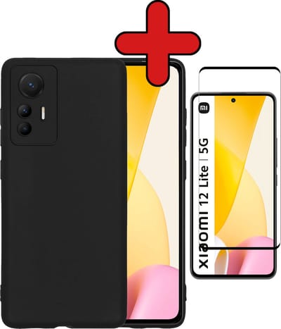 Hoesje - Met Screenprotector - Geschikt voor Xiaomi 12 Lite - Sterk & Shockproof - Telefoon Hoes - Back Cover - Siliconen Case - Telefoonhoes - Zwart