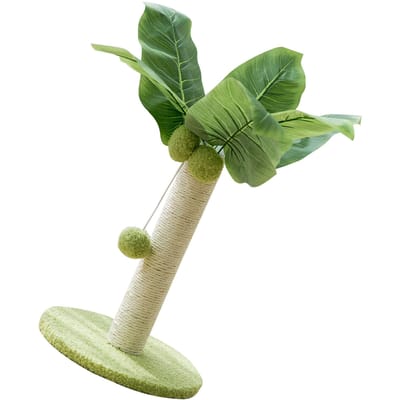 Krabpaal 32 cm Hoog 25 cm Basis Hangende Ballen Groene Bladeren Sisal Hennep Krabplank voor Huis Slaapkamer Binnen
