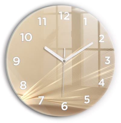 Wallfluent Wandklok - Abstract licht Klok met Print - 30 cm x 30 cm - Gouden Wandklok - Witte Handen - Wandklok Met Cijfers - Kinder Wandklok Glas - Ronde Glazen Klok - Scandinavisch Wandklok - Klok met Print