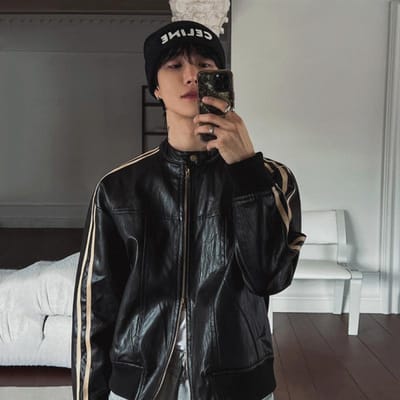 Leren Jas Heren Herfst Los Staande Kraag Top Koreaanse Stijl Trendy Motorfiets Leren Jas 2XL zwart