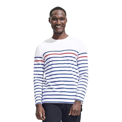 SOLS Heren Matelot Gestreept T-shirt Met Lange Mouwen (Wit/Royaalblauw/Rood)