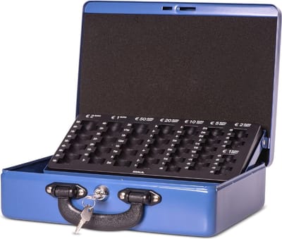 Geldcassette met Teller, Veiligheidsslot en Handgrepen - Blauwe Staal, 300 x 245 x 93 mm