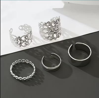 Zilverkleurige teenring set dames verstelbaar open design filigraan patroon gevlochten ring brede band minimalistische teenring sieraden set 5 delig