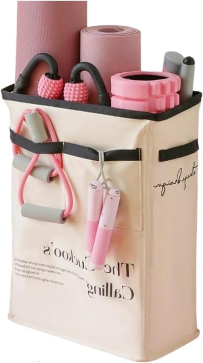 Yogamat Opbergmand - Fitness Organizer - Sport Spullen Opbergen - Ruimtebesparend Design - 52x19x38 cm - Geel