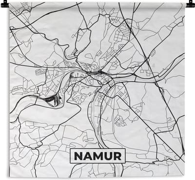 Wandkleed - Wanddoek - Stadskaart – Plattegrond – België – Zwart Wit – Namur – Kaart - 180x180 cm - Wandtapijt