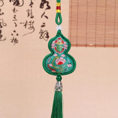 Kalebas Hanger Sachet Geborduurde Kleine Sachet Draagbare Antieke Sachet Cadeau Auto Gelukszak Hanger Vredessymbool groen
