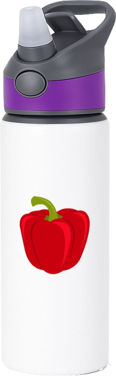 Hacebo® - Rode Paprika waterfles met rietje paars - Groente - Groente liefhebbers - paprika - vruchtgroente - puntpaprika - water fles - 650ML