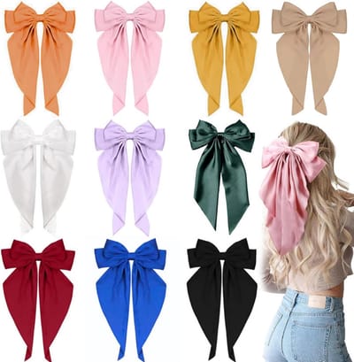 10x Grote Satin Strik Haarclips | Gigantische Haarstrik met Lang Lint Staart | Franse Haarspeld Accessoires