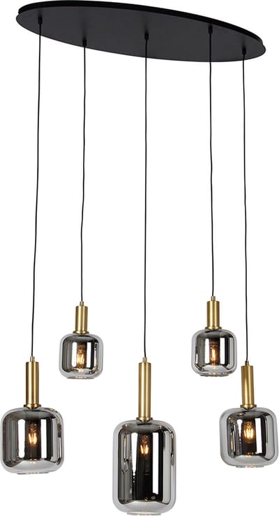 QAZQA zuzanna - Moderne Hanglamp eettafel voor boven de eettafel | in eetkamer - 5 lichts - L 99.5 cm - Zwart Goud - Woonkamer | Slaapkamer | Keuken