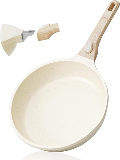 Inductie Koekenpan - Antiaanbakpan Afneembaar - Omelet Bakken - Vaatwasserbestendig - 28 cm - Beige