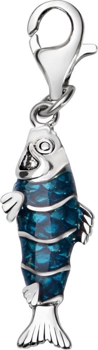 Quiges – 925 - Zilver – Charm - Bedel - Hanger - 3D Vis Blauw - met – sterling - zilver - karabijnslot - geschikt - voor -Bedelarmband HC014