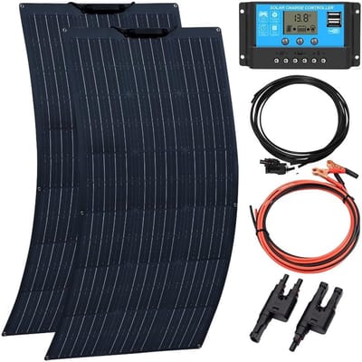 Zonnepaneel Kit - Zonne-energie Systeem - Accu Opladen - Flexibel Monokristallijn - 200 Watt - Zwart