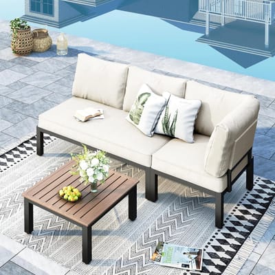 Metalen tuinmeubelset 63 x 63 x 32 cm – Luxe 4-delige loungeset met 1- en 2-zits bank, tafel en dikke kussens – Modulaire terrasmeubels voor balkon & tuin – Urbanhome