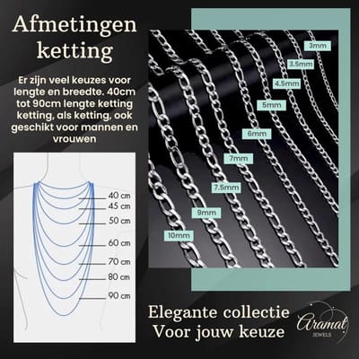 Aramat Jewels | Halskettingen | RVS Figaro Ketting Zilverkleurig – Klassieke Schakelketting Staal Unisex | 2mm / 50cm |50cm | | Staal | Volwassenen | Verkleurd niet