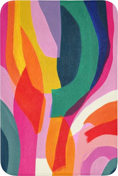 Badmat 60x90 cm - Antislip - Vormen - Golvend - Abstract - Felroze - Badmatten voor badkamer - Badkamermat - Douchemat - Badkamer mat