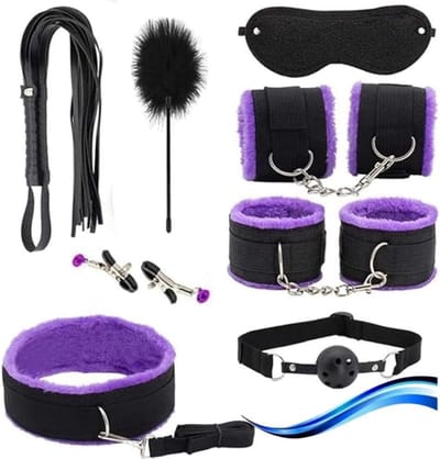 MELVRA Slaapkamer Accessoires Set - 7-in-1 Set - Zacht Nylon - Plush Voering - Verstelbaar - Paar Geschenk - Zwart