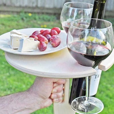 Draagbare opvouwbare houten wijntafel voor buiten, wijnglashouder voor picknickfeestjes op het strand of in de tuin gray
