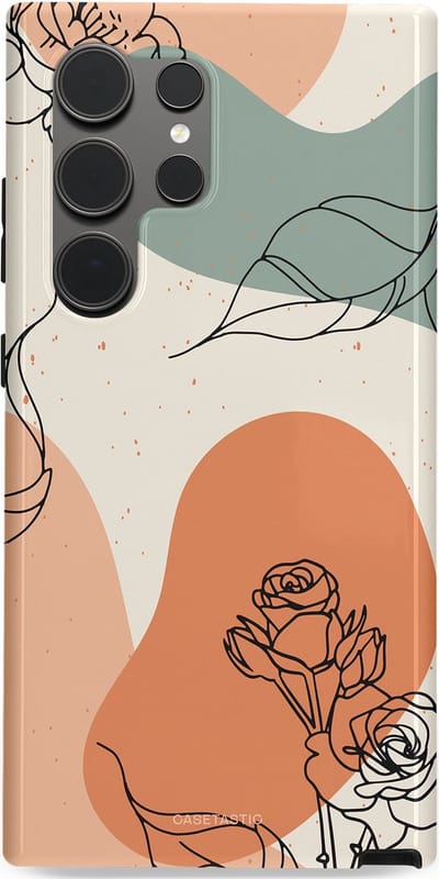 Casetastic hoesje geschikt voor Samsung Galaxy S24 Ultra - Dubbellaagse bescherming - Lijnenspel roos - Fashion Case - Saliegroen Perzik Zand