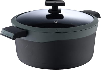 Gerecyclede Steelpan met Deksel - 28 cm - Antiaanbaklaag en Soft Touch Handgrepen - Geschikt voor Alle Kookplaten