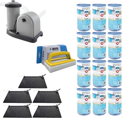 WAYS - Zwembad Onderhoud - 5x Zwembad verwarming & Filterpomp 5678 L/u & 12 Filters Type A & WAYS Scrubborstel