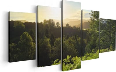 Artaza Canvas Schilderij Vijfluik Zonsondergang Vanuit Een Bos - 100x50 - Foto Op Canvas - Canvas Print