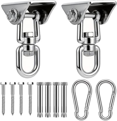 Plafondhaak Set - Bevestiging Haken - Hangmat Schommel - 360 Graden Draaibaar - 450 Kg Draaglast - Zilverkleurig
