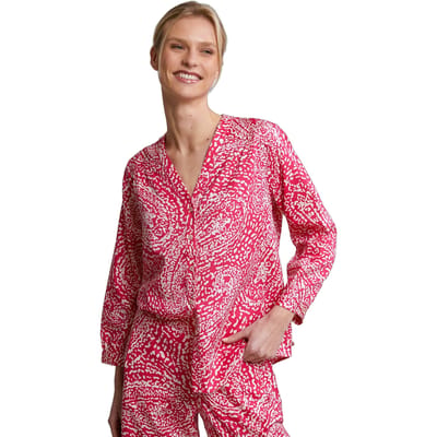 River Woods Fuchsia/white Buttoned Fantasy V-neck Blouse Size: 34 | Blouses Outlet | Dames | Roze
