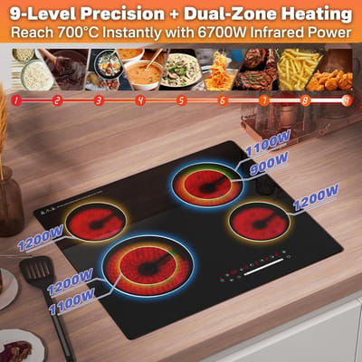 Keramische Kookplaat - Inbouwplaat Elektrisch - Snel Koken - Dubbele Zone Flexibel - 60 cm - Zwart