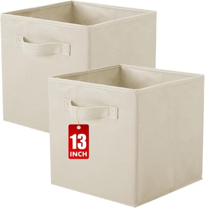 Vouwbare Opbergdozen voor Kasten en Speelgoedopslag - Set van 2, 13 x 13 x 13 inch, Beige, Ideaal voor Organisatie en Ruimtebesparing