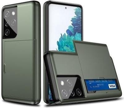 Hoesje geschikt voor Samsung Galaxy S21 - Backcover - Hardcase - Pasjeshouder - Portemonnee - Shockproof - TPU - Groen
