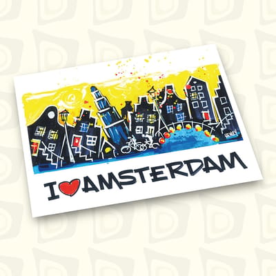 AMSTERDAM IN YELLOW, UNIEKE ANSICHTKAART, 24 STUKS