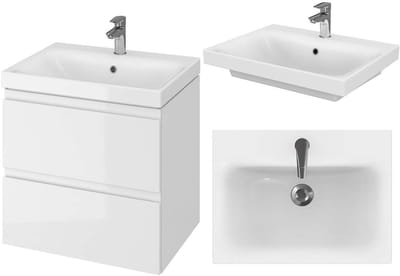 Moderne Badmeubel Set 50 x 35 cm - Hoogglans Witte Wastafel met Onderkast en 2 Laden