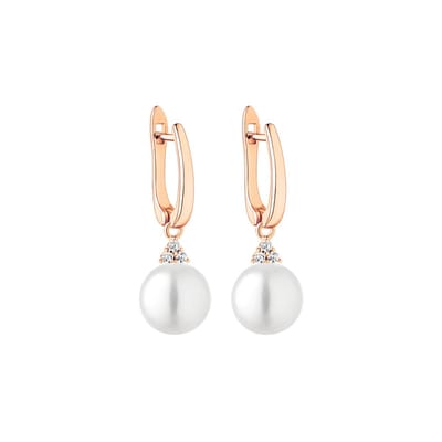Gaura – Oorbellen met parel (9–9,5 mm) en zirkonia – 14K roségoud verguld (1 μm) 925 sterling zilver – Engelse sluiting