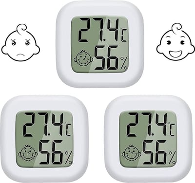 3x Mini-digitale thermometer hygrometer kamerthermometer, kamerthermometer, temperatuur- en luchtvochtigheidsmeter voor binnen, babykamer, woonkamer kantoor 3 stuks (Excl. Batterijen)