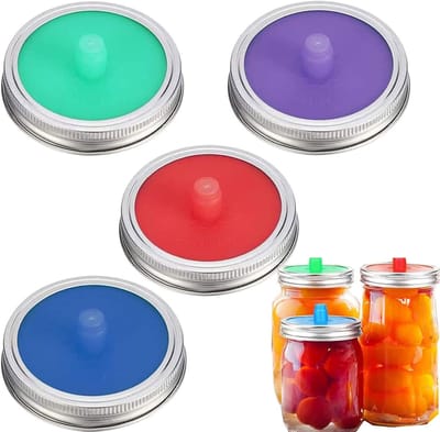 Dailygoods- Weckpotten Set van 4 - Siliconen Fermentatieaccessoires - Groot Deksel - Voedselveilig Materiaal - Waterloos Gistingsslot - Ideaal voor Zuurkool/Kimchi - Fermentatiepot