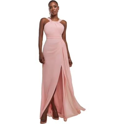 Dunne jurk met open rug en beeninsnijding dames Goddiva Maxi